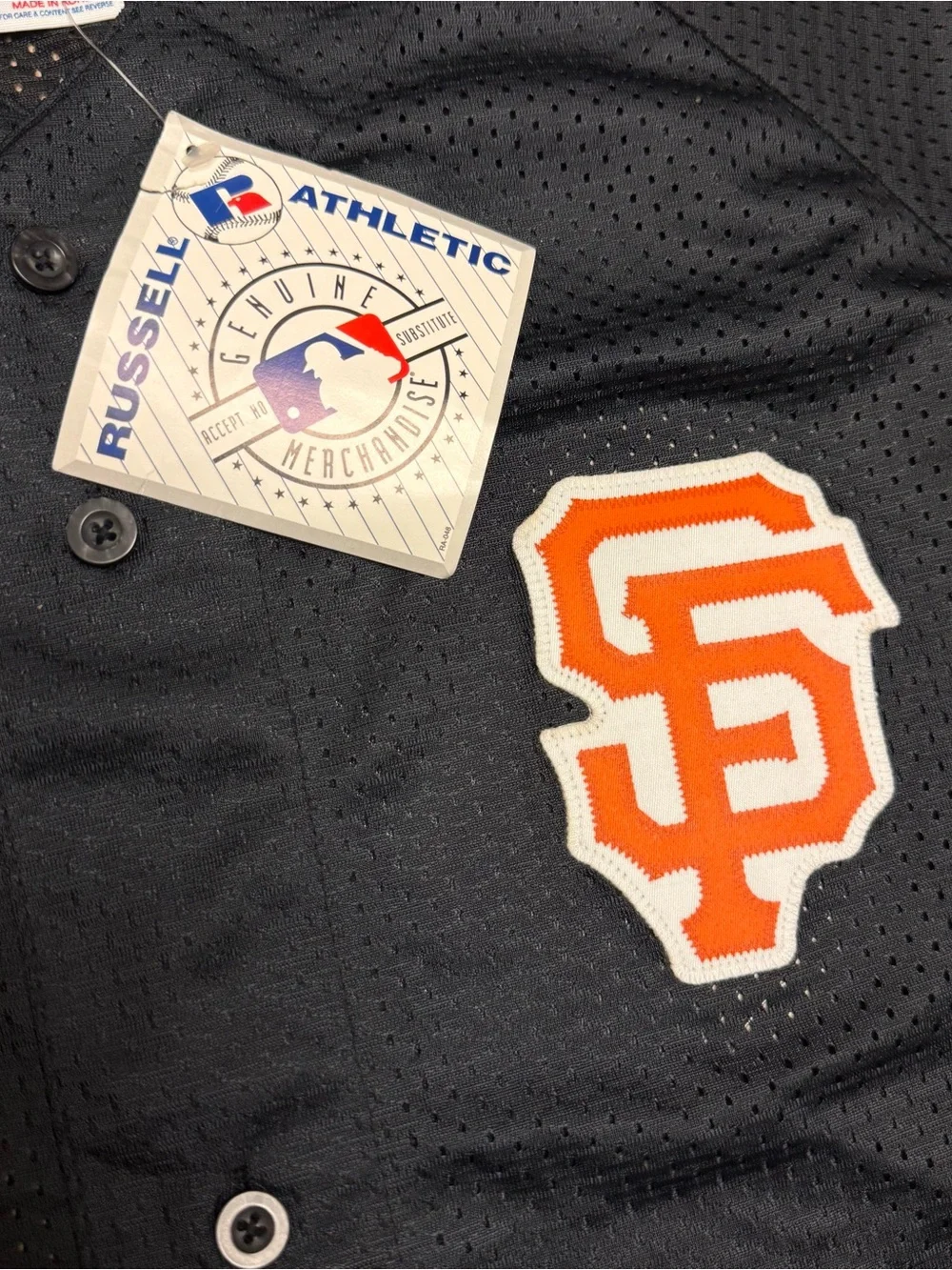 Vintage 1990s Russell San Francisco Giants Button-Up Jersey Black Size Youth L